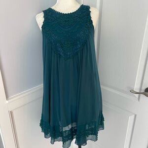 Teal Sleeveless Lace Dress